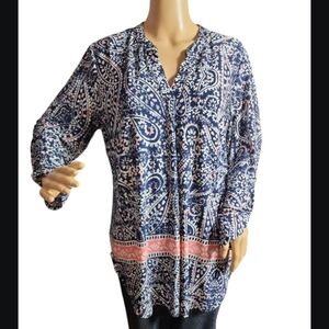 Est.1946 (Cato) Paisley Print Women's Top - Blue and Pink Size Large